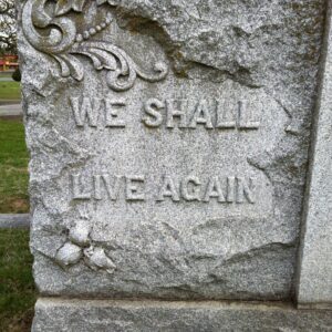 cemetery headstone with inscription We shall live again