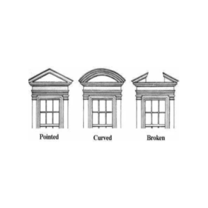Pediment styles: pointed, curved, and broken